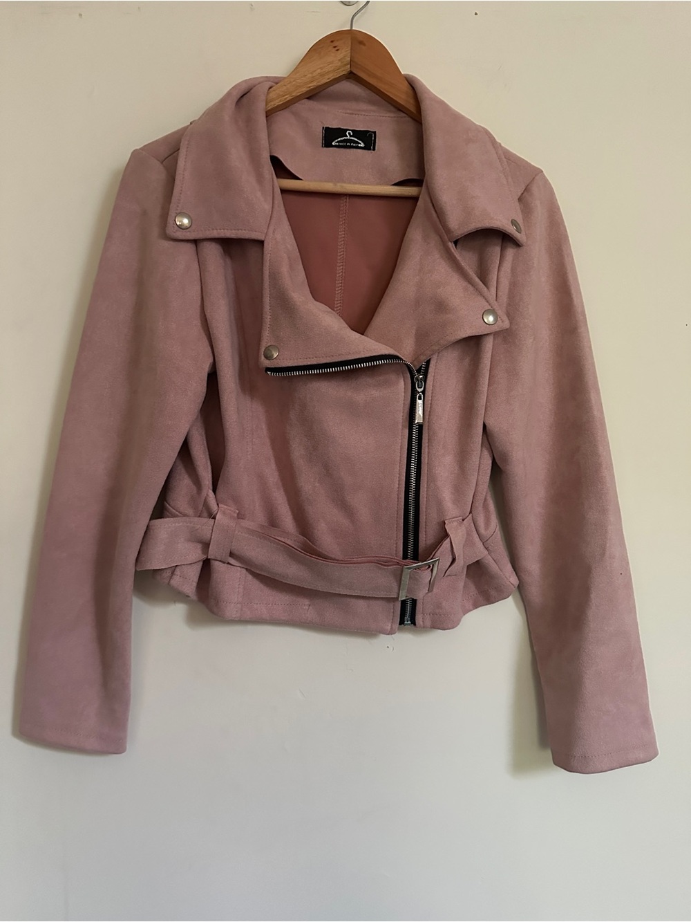 Faux Suede Moto Jacket in Dusty Rose